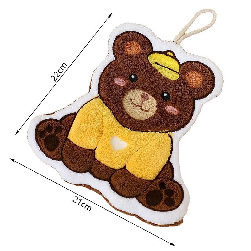 Cute Cartoon Coral Fleece Hand Towel Hanging Kitchen Household Towel Water Absorption Fast Thickened Rag Bear Hand Towel