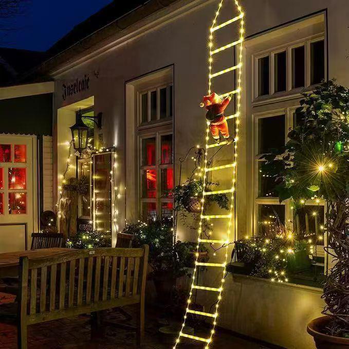 2m Cross-border Santa Claus LED Outdoor Ladder String Lights for Holiday Decoration