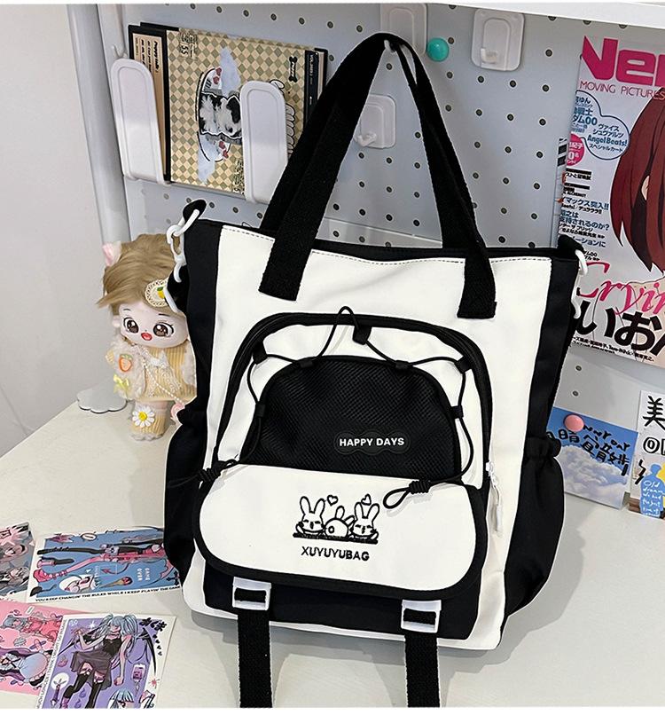 School Bag Cute Contrasting Color Small Fresh College Girl Messenger Bag Ins Large Capacity Student Class Shoulder Tote Bag
