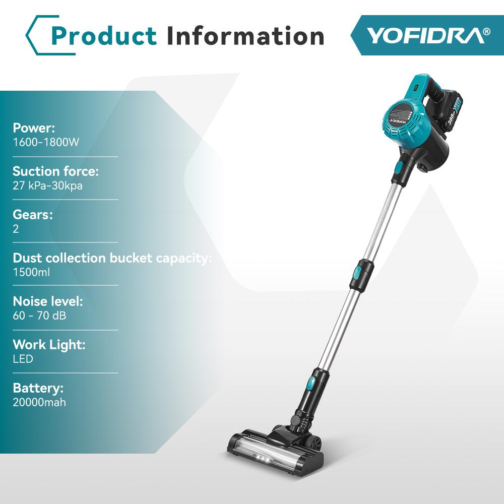 Yofidra 1800W Bürstenloser Staubsauger 30KPa 1,5L Tragbar Leistungsstarke Saugkraft Haushaltsreinigungswerkzeuge Für Makita 18V Akku Pin