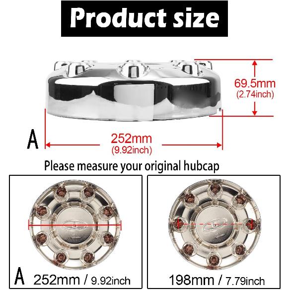 1Pc 252mm(9.92inch) Wheel Center Cap for Ford F350 Wheel Rim Replacement 5C3Z-1130-SA Hub Cap, Chrome 8 Lug Wheel Cover.