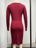 V-neck Knitted Sweater Dress - Long Sleeve, Slim Fit, Ruched Drawstring, Ribbed Design for Autumn/Winter