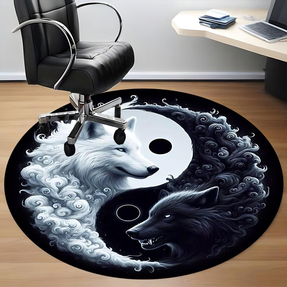 1pc Wolf YinYang Office Round Area Rug, Under Office Chairs Bedroom Living Room Home Decor, Room Deco, Available In Various Sizes