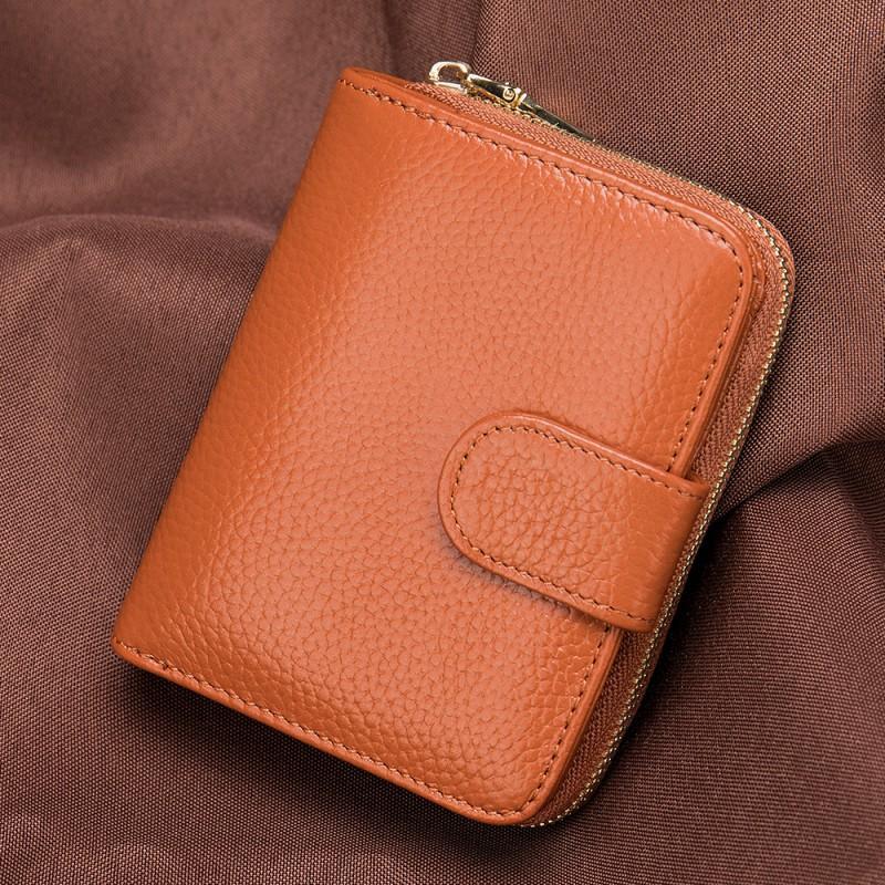 Genuine Leather Wallet Women's Short Fashionable Clutch Purple Zipper Hand-held Card Holder Bag Coin Purse