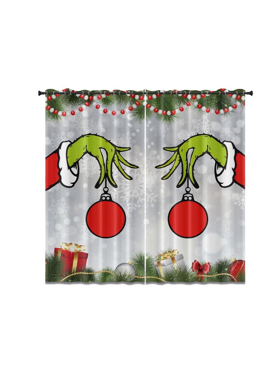 

Set Of 2 Christmas Print Curtains Multiple Sizes Living Room Insulation Decoration Easy Install Blackout Made Polyester Machine Washable Sitting W100*H70(CM)-Grommet top&1PCS