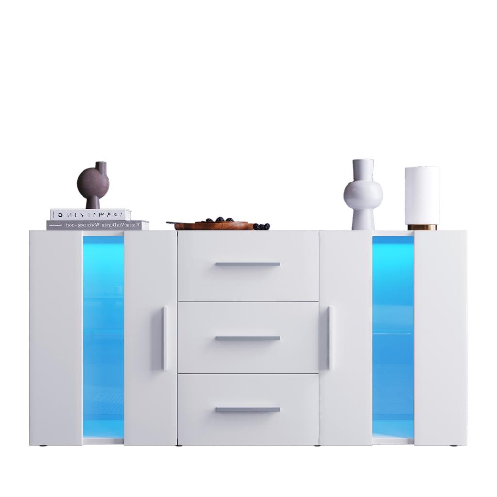 Sideboard Chest of Drawers Buffet Cabinet Storage Cabinet Cabinet Unit TV Cabinet, Lowboard, with LED Lights for Dining Room Living Room, 140*35*70cm