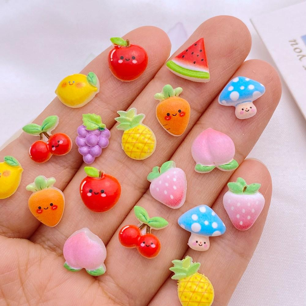 50Pcs New Cute Resin 8-12mm Mini Cherry Watermelon Fruits Series Flat Back Manicure Parts Embellishments For Hair Bows