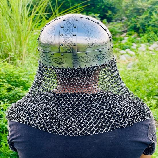 Medieval Viking Gjermundbu Helmet  Authentic Etched Norse Warrior Battle Helmet  LARP Viking Helmet With Chainmail  Best Gift For Him