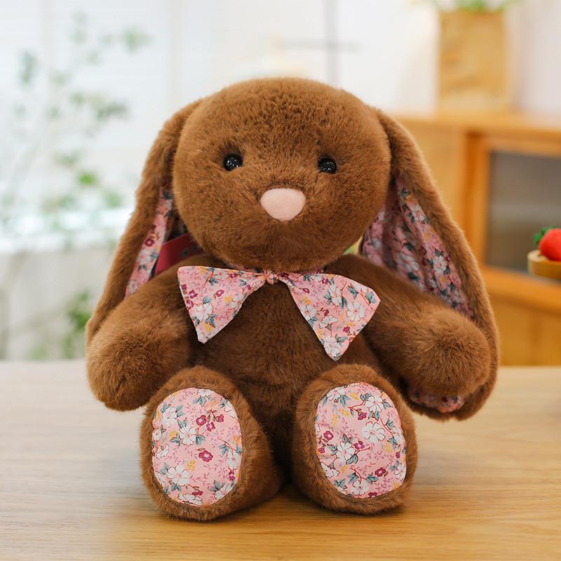 Cute Floral Bunny Plush Toy With Soft Short Pile For Children And Gift Giving