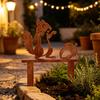Garden Landscape Ornament Rusty Metal Squirrel with Acorn Stake, Cute Animal Silhouette Sculpture, Decor Decorative Outside Yard Art for Patio
