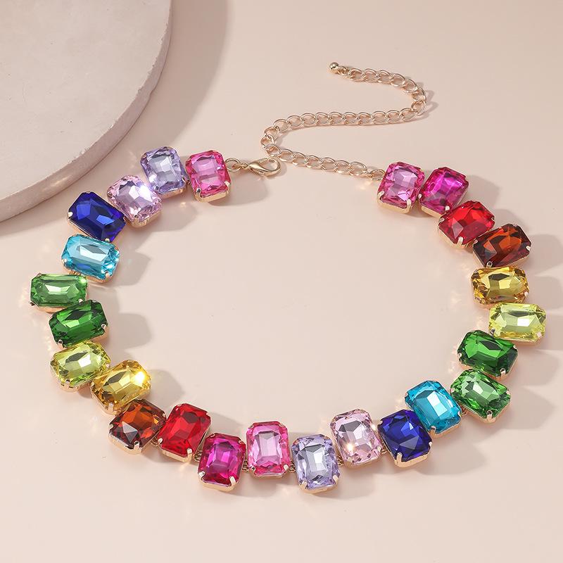 Collar de Cristal Rosa Colorido con Diamantes Completos - Estilo Europeo y Americano