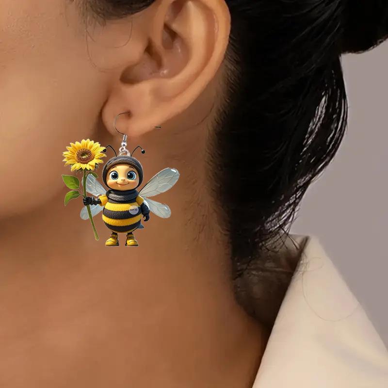 Sunflower & Bee Acrylic Animal Earrings