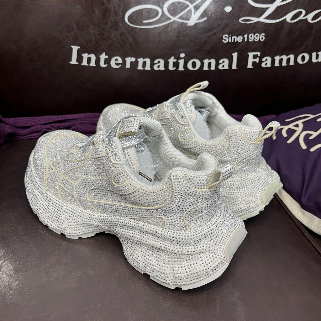 European Style Wenzhou Full Diamond Thick-Soled Dad Sneakers: Trendy Low-Top Height-Increasing Casual Sports Shoes