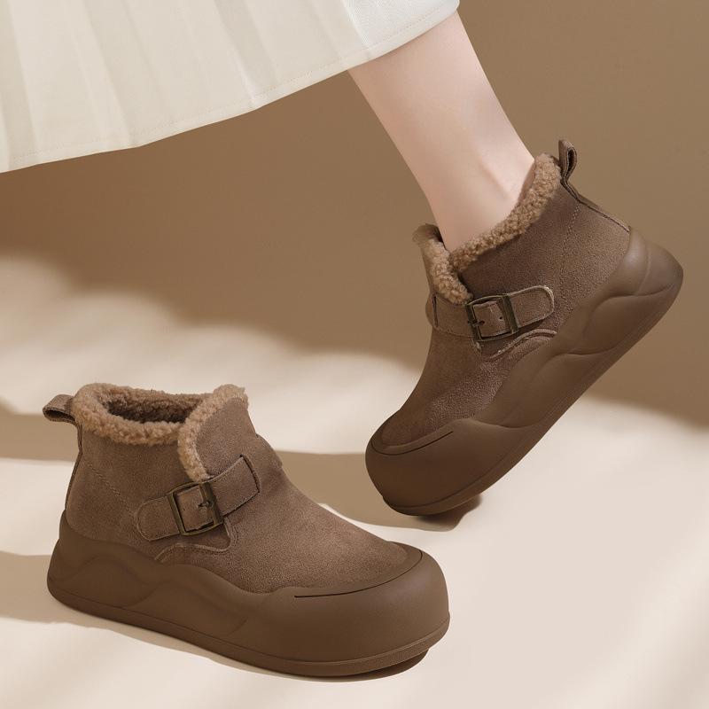 

Short boots new fashion snow boots women s velvet first layer cowhide winter non-slip one-pedal thermal cotton shoes customization 40