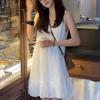 Elegant White Sleeveless Dress With Ruffle Collar For Summer Casual Wear