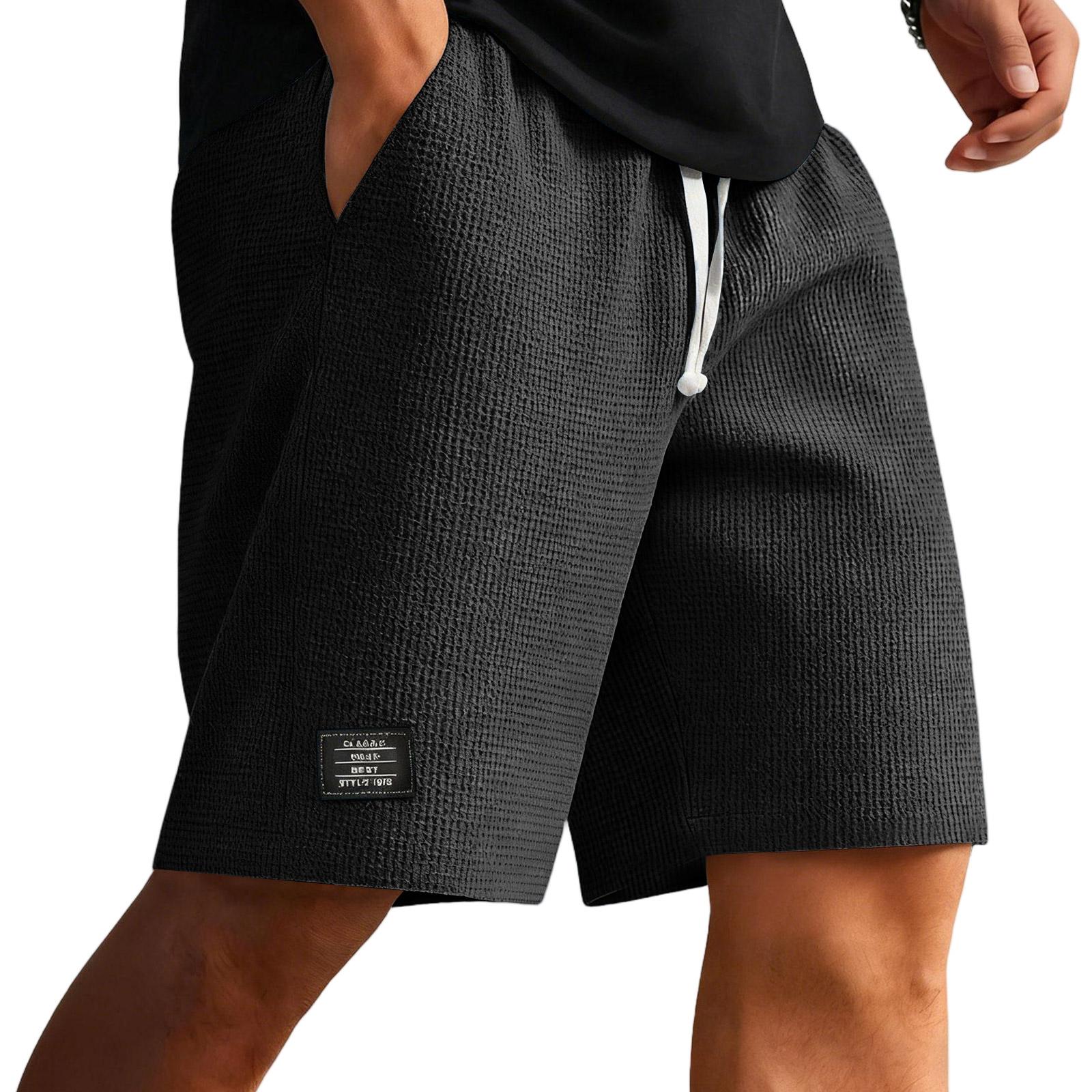 SuJu Casual Shorts voor Mannen Elastische Taille Trekkoord Strand Hardlopen Workout Korte Lichte Losse Zomer Shorts L zwart