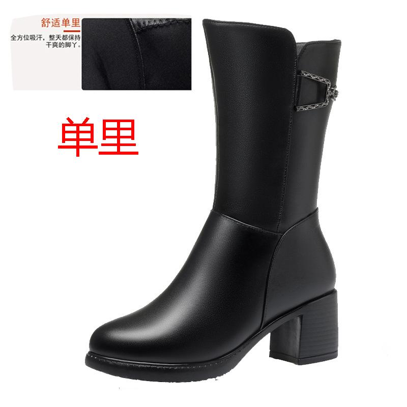 

Кожаные шерстяные внутри женские хлопковые ботинки зимние новые толстый каблук средний каблук толстая подошва бархатные ботинки средней длины голенища большого размера женские высокие ботинки 35