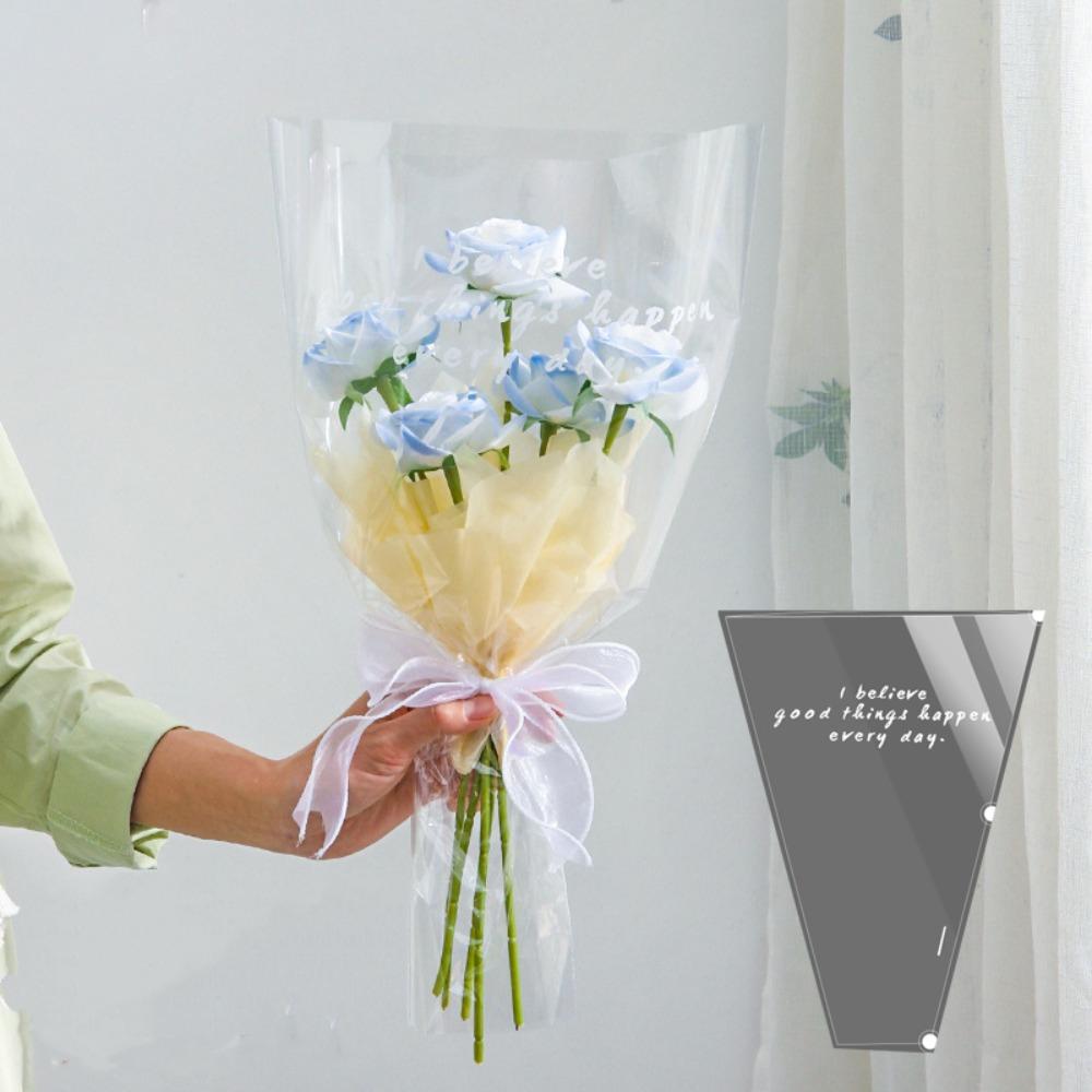 50Pcs Transparent Flower Wrapping Bag Waterproof Floral Wrappers  Wedding Party Decoration