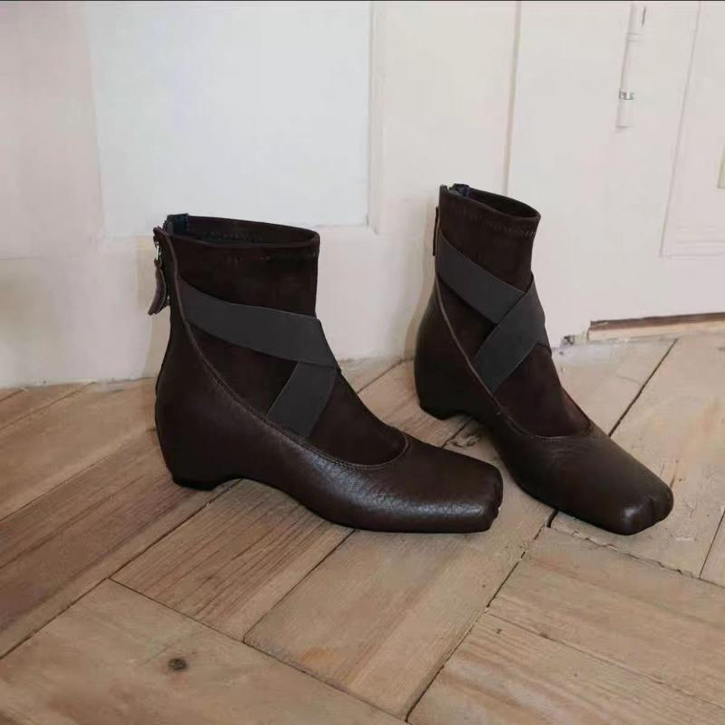 Designer Women Ankle Boots Square Toe Heeled Shoes Winter 2025 Chelsea Short Boots Elegant Dress Pumps Retro Mujer Snow Botas