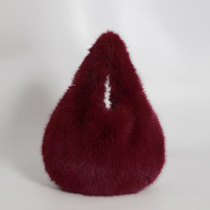 Kleine Hobo Henkeltaschen für Damen Schultertaschen Designer Fellige Geldbörse und Handtaschen Modische Süße Damen Plüschtasche