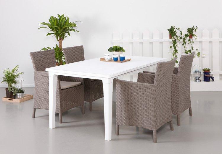 Stuhl Sessel Gartenstuhl für Balkon Terrasse Bequem Allibert + Kissen Beige