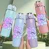 1PC Purple Lotus Flower Art 750ml Color Plastic Sports Water Bottle Leakproof Flip Straw Lid Suitable for Sports Office Home Use
