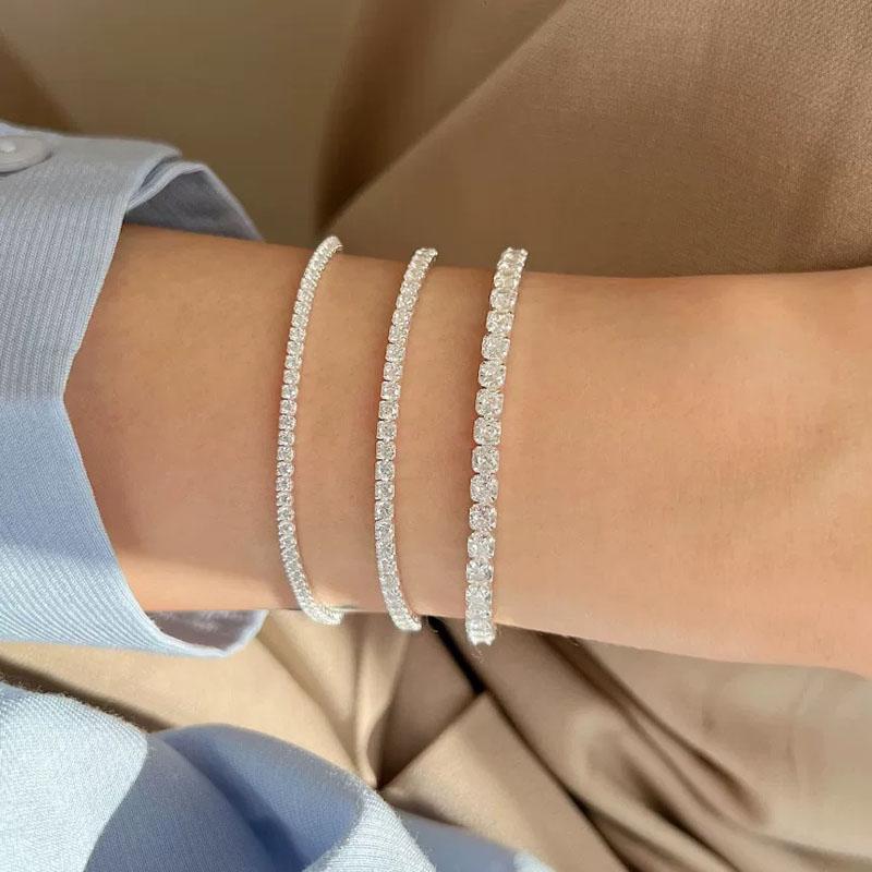 Sale 925 Silver Color Bracelets Full AAA Zircon Austrian Crystal Femme Women Link Chain Fine Jewelry Bangles