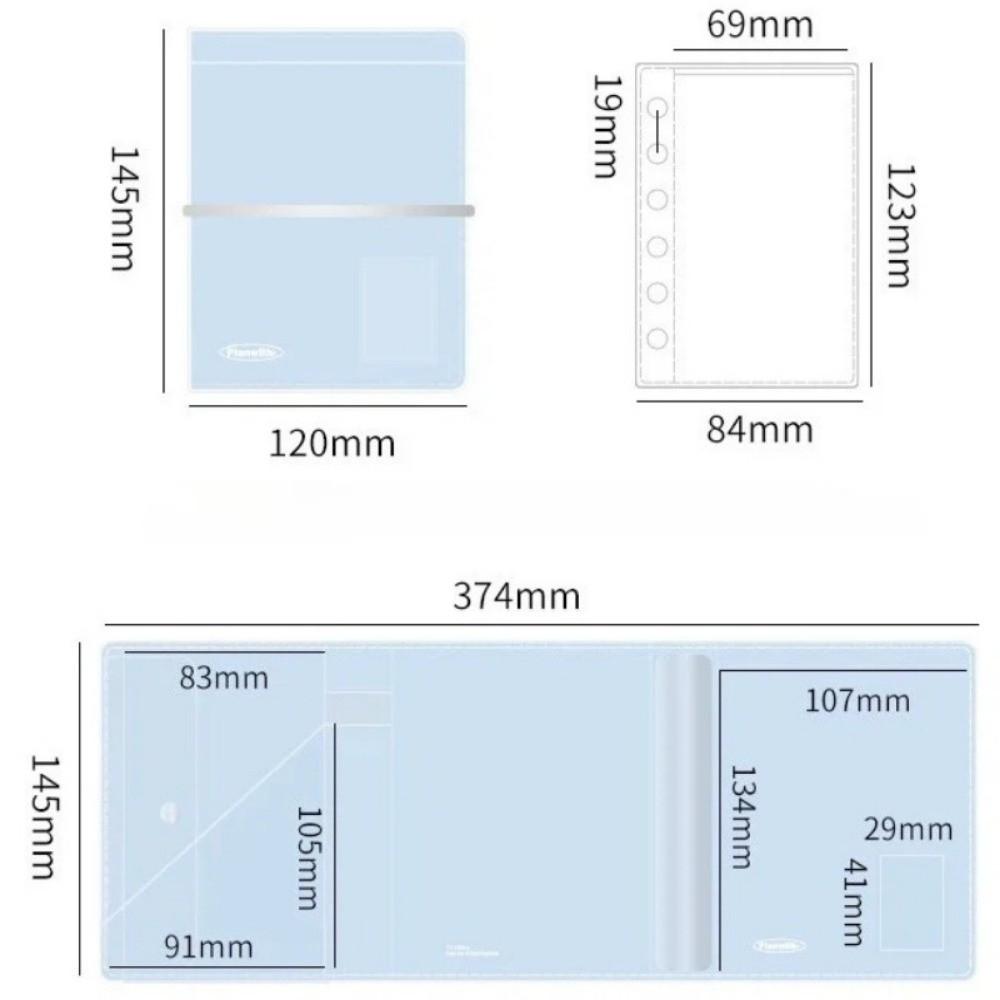 Ins A7 Refillable Notebook Tri-Fold PVC Loose Leaf Notebook Simplicity Style Clear Accordion Journal for Students