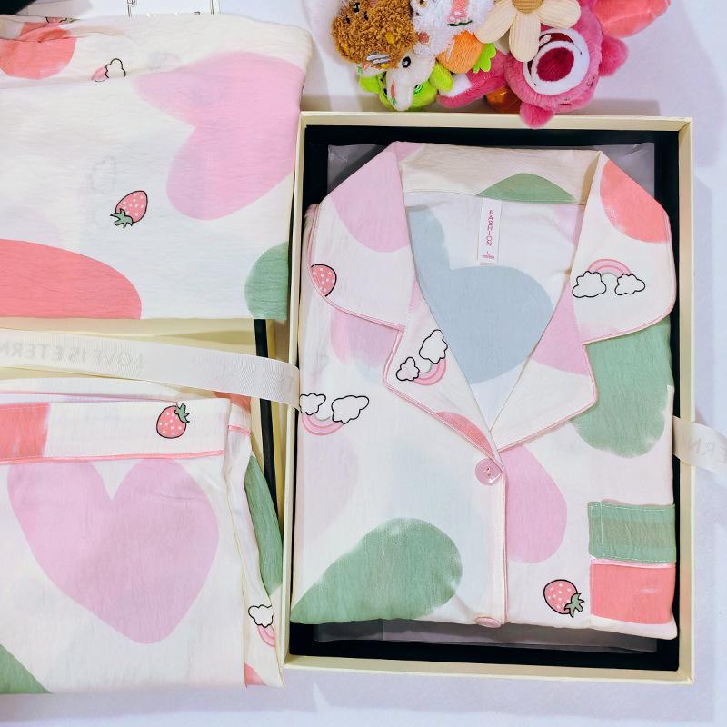 Kariertes Hello Kitty Pyjama-Set - Damen Kurzarm Frühling/Sommer 3-teilig