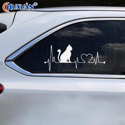 [Q]2PCS Car Sticker Pet Cat Heartbeat Lifeline Creative Truck Automobiles Motorcycles Exterior Accessories