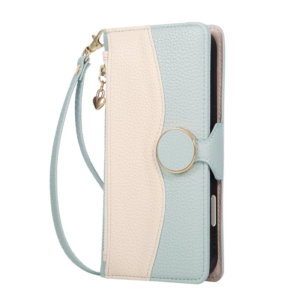 iPhone 17 Color Block Wallet Case: Drop-Proof Leather with Lanyard & Card Slots