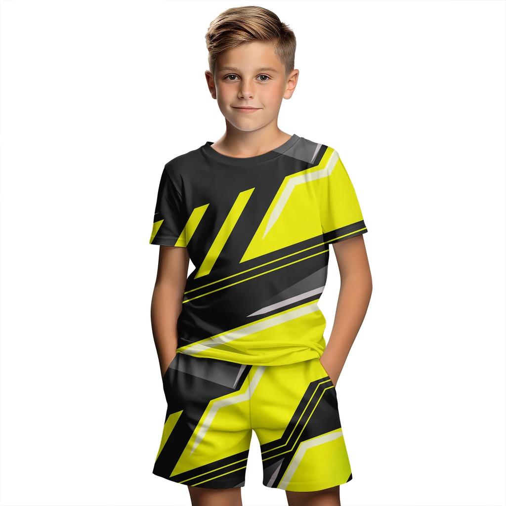 3D Printed Short Sleeved T-shirt Set for Boys and Girls, Children's Clothing Set, Shorts, 3D Printing, Casual, Summer