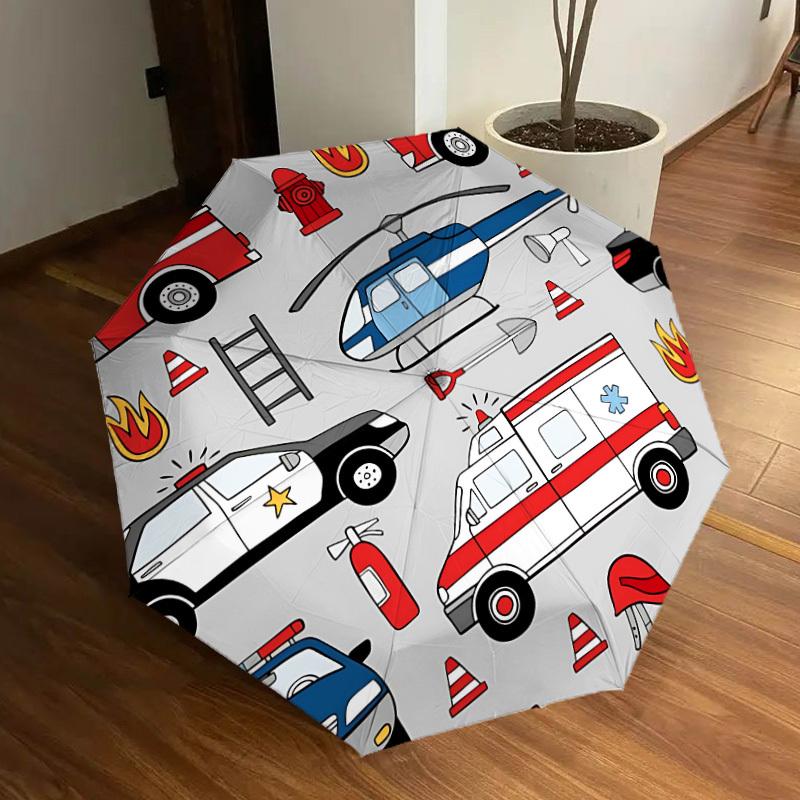 

1pc Emergency Vehicles Pattern Automatic Open/Close Umbrella, Formal Events - Ideal Gift for Family or Friends, Outdoor Accessory yy251211168