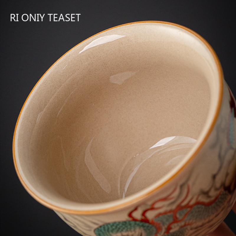 1 Pc Chinese Vintage Coarse Pottery Tea Cup Handmade Zodiac Ceramic Tea Bowl Household Teaware Personal Master Teacup 150ml