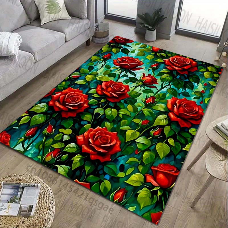 Multi Size Beautiful Roses Print Carpet for Living Room Bedroom Bedside Bathroom Floor Mat Area Rug Sofa Mat Home Decor