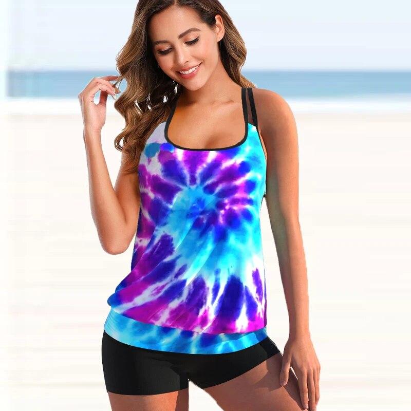Neue Damenmode Sexy Plus Size Zweiteiler Persönlichkeit Print Camisole Badeanzug mit Rock Lady Badeanzug Bademode Bachwear