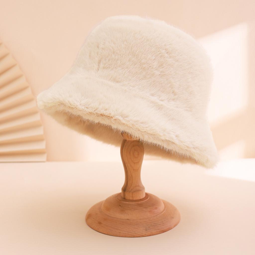 Solid-colored Plush Fisherman Hats for Autumn and Winter, Soft and Comfortable Flat-topped Hats, Warm and Windproof Basin Hats
