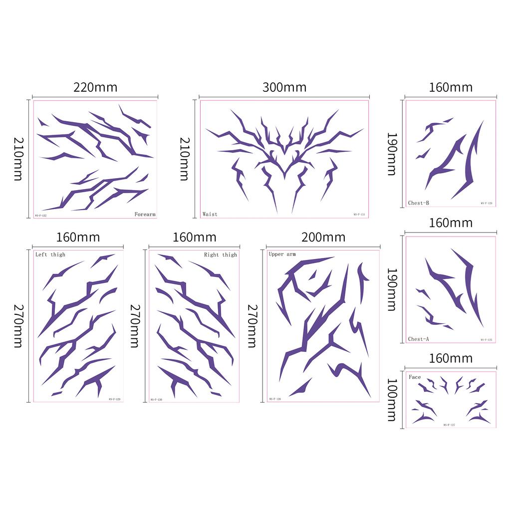 Anime Hunter Halloween Cosplay Costume Temporary Tattoo Purple and Laser Multicolor Striped Tattoo Laser 5 Piece Set