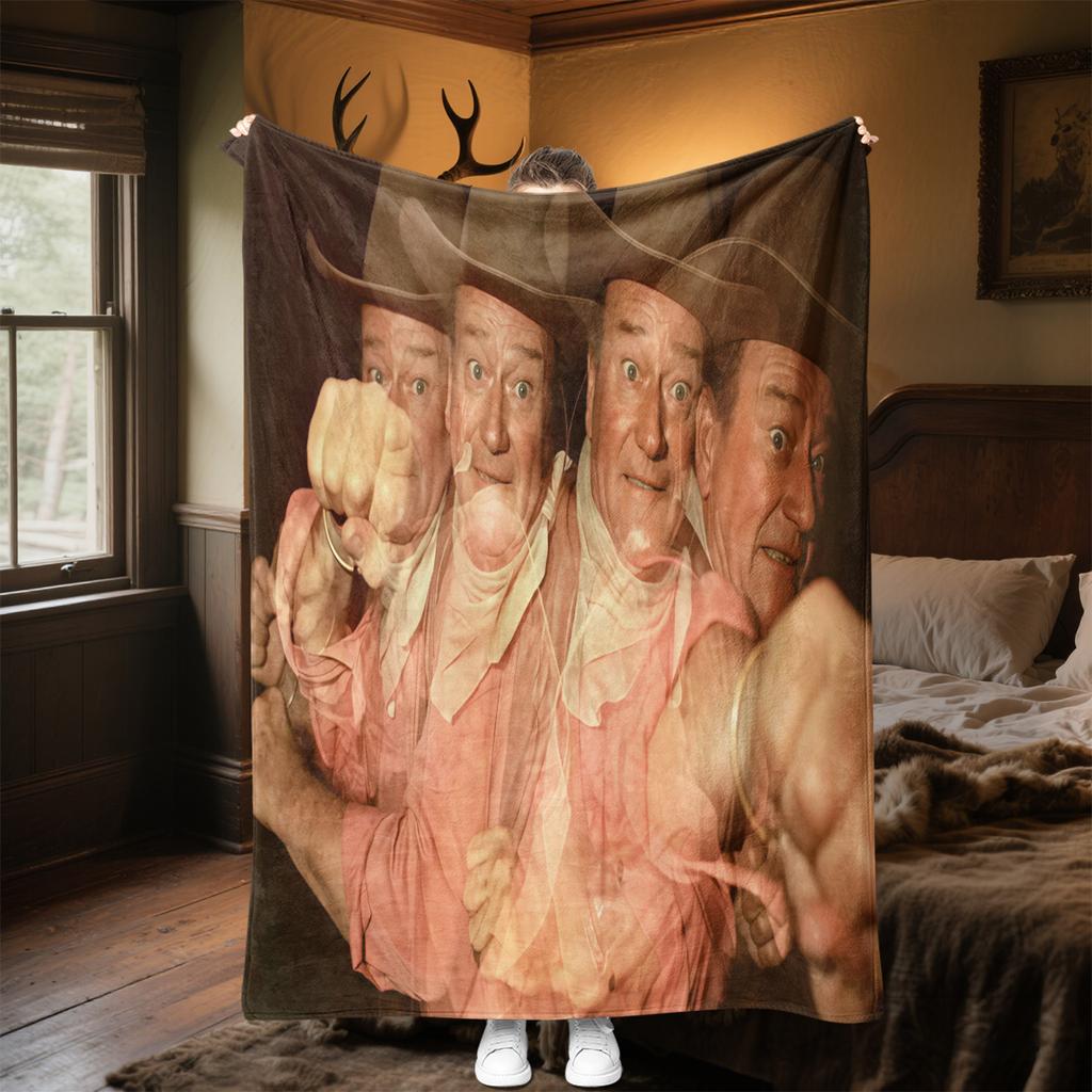 1pc John Wayne's Western Cowboy Trail Blanket, Al Season Lightweigh Poster Blanket Home Office Outdoor Nap Multifunc Poster Blanketional Blanket