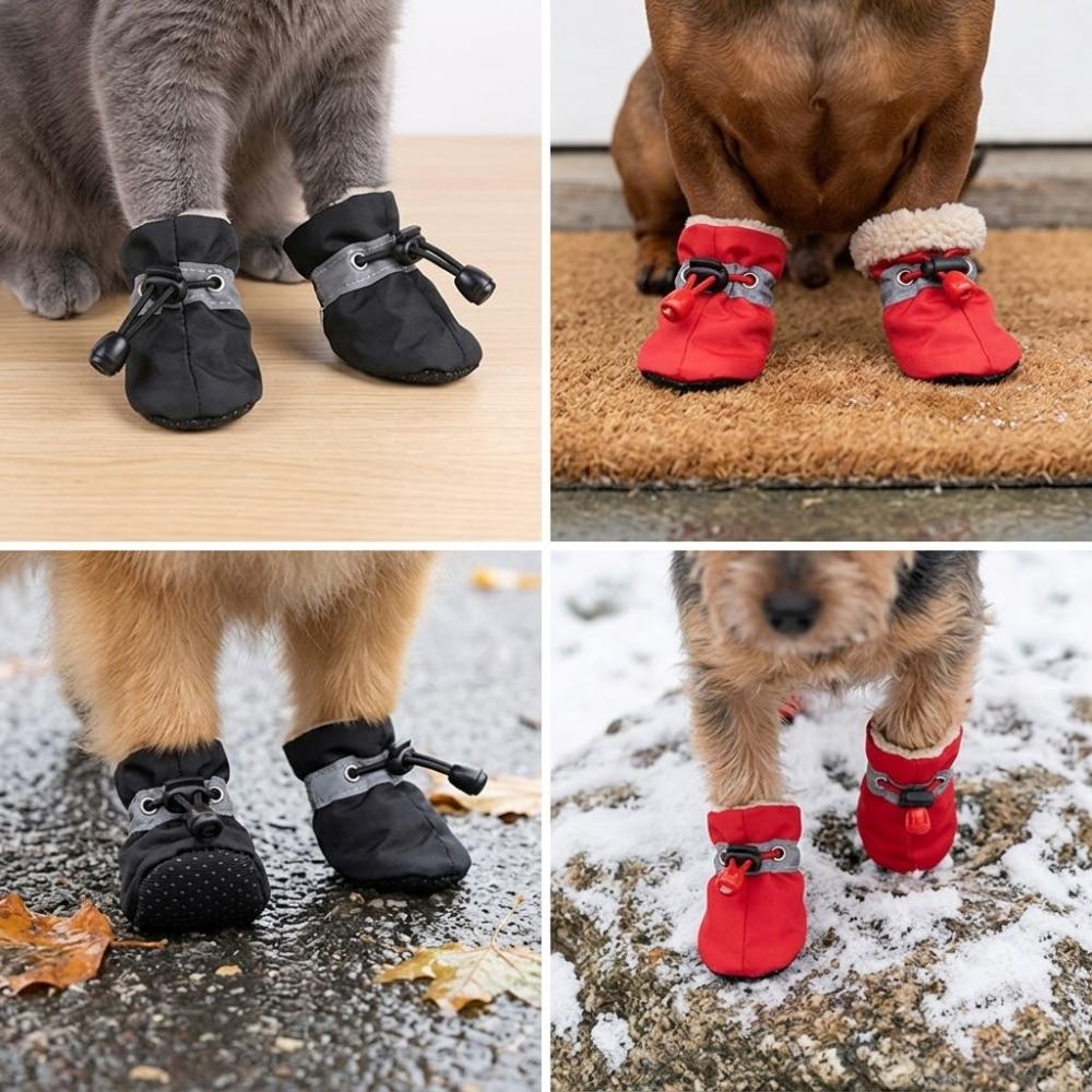 4Pcs Breathable Pet Boots Soft Sole Small Dog Shoes Adjustable Non-Slip Dog Boots  Outdoor Travel