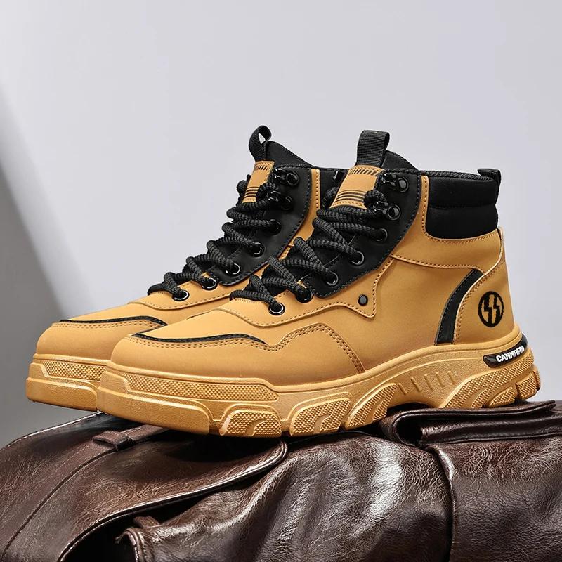 =Ankle Boots Men Men's Safety Shoes Genuine Leather Men's Motorcycle Boots Luxury Shoes High Quality Mens Shoe Casual Sneakers
