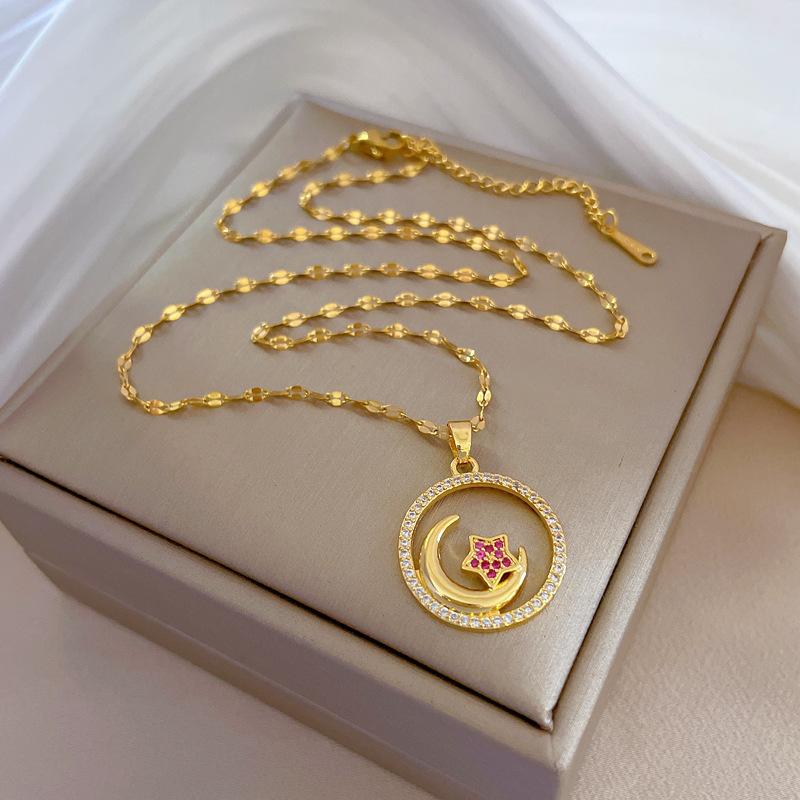 Titanium Steel Star Moon Light Luxury Banquet Wedding Necklace Women'S Versatile Collarbone Chain Titanium Steel Chain