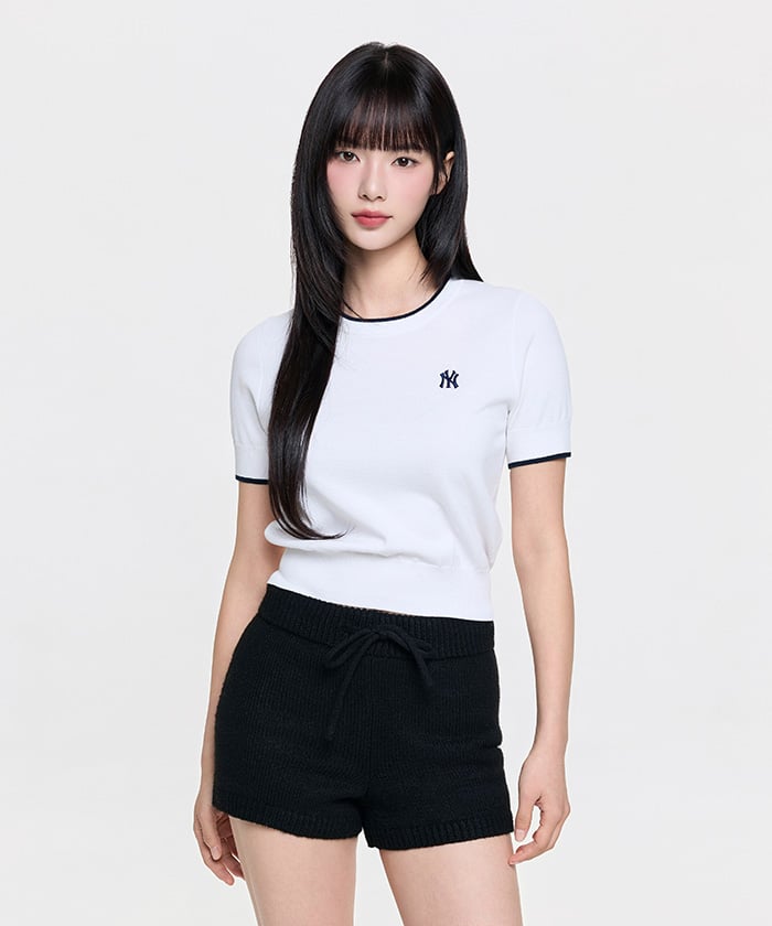 Emelbi Women'S Cooling Short Sleeve Knit Varsity Ny (Ivory)