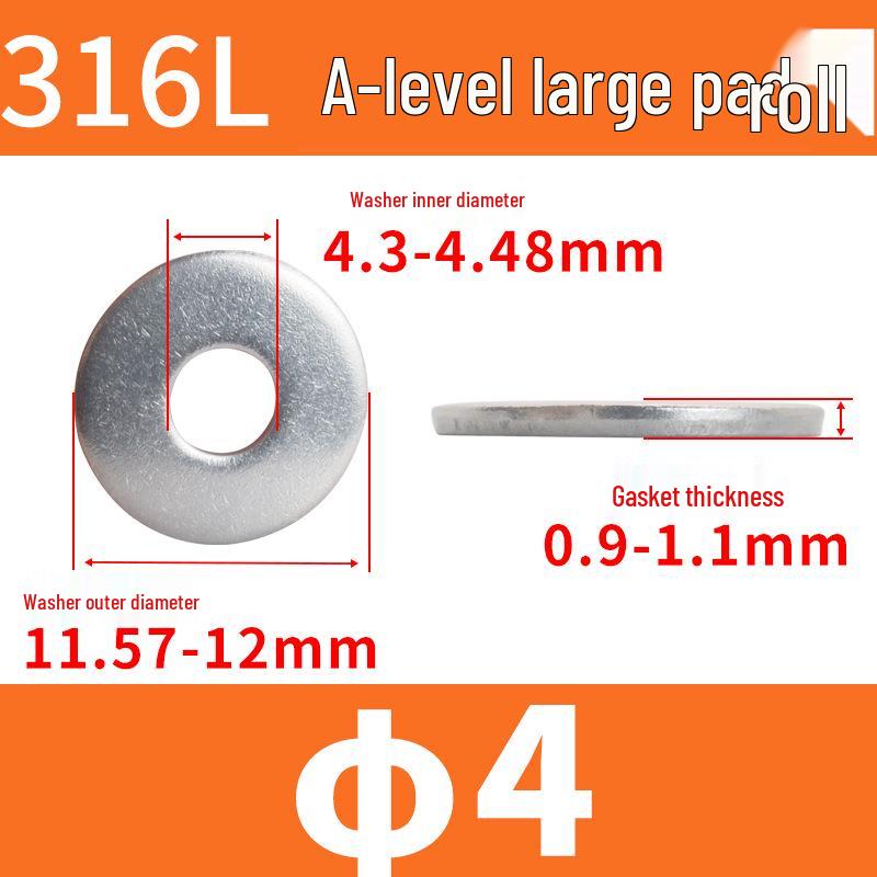 

316L Stainless Steel Oversized Rust-Proof Flat Washer, Grade A, GB96.1, Large Spacer