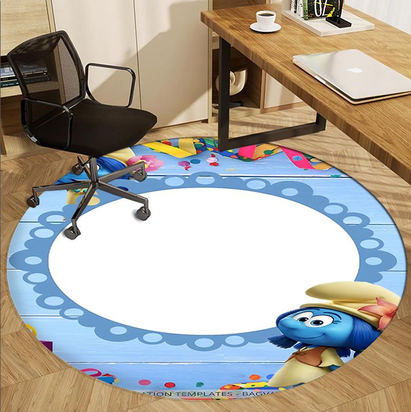 Blue Smurfs Pattern Round Rug, Indoor/Outdoor Mat, for Picnic, Gameroom, Bedroom, Office, Living Room, Home Decor Carpet, Birthday Gift