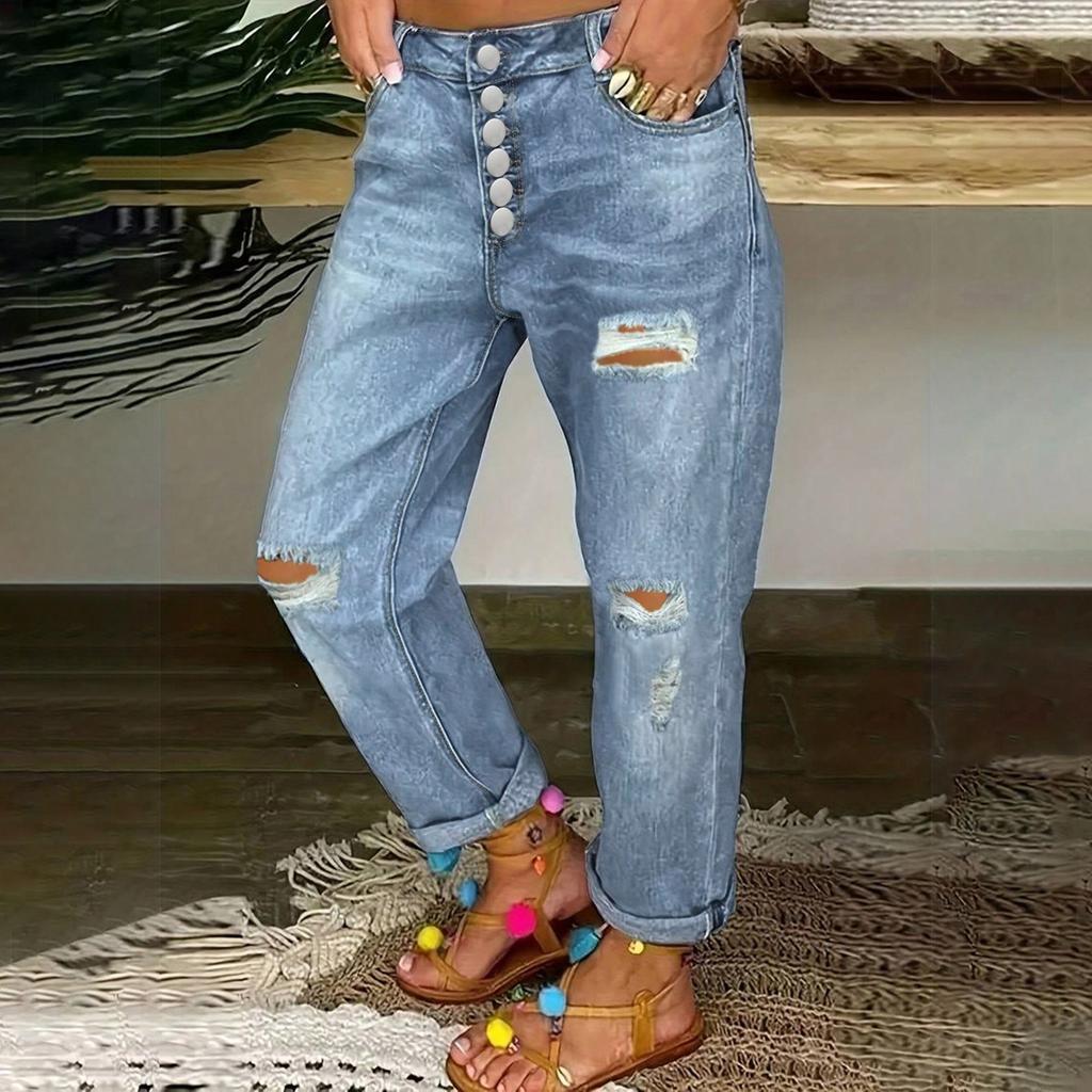 Women's Solid Color Casual Fashion Pants, Solid Color Versatile Slim Fit Jeans