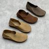 New Literary and Handmade Leather Single Shoes Retro Round Head Flat Bottom Comfortable and Versatile Two Wear Cowhide Lazy Grandma Shoes Women