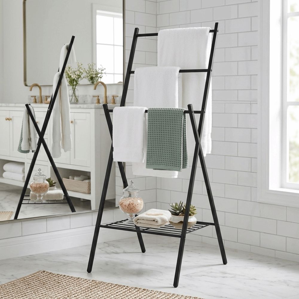 Foldable Structure Foldable Towel Drying Rack Multi-purpose Storage Organizer Bathroom