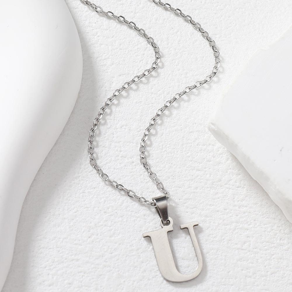 Polished Stainless Steel Alphabet Necklace - Women's Daily Wear Clavicle Chain