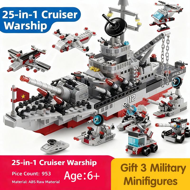 6-i-1 Flottans Krigsfartyg Byggklossar, 1560 Delar Militär Arméfartyg Modellset, Pedagogisk Byggklossleksak Gåva för Pojkar Barn